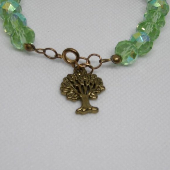 Handmade Elegant Green Glass Beads Bracelet and Charm with Vintage Metal Look 8" - Picture 5 of 10